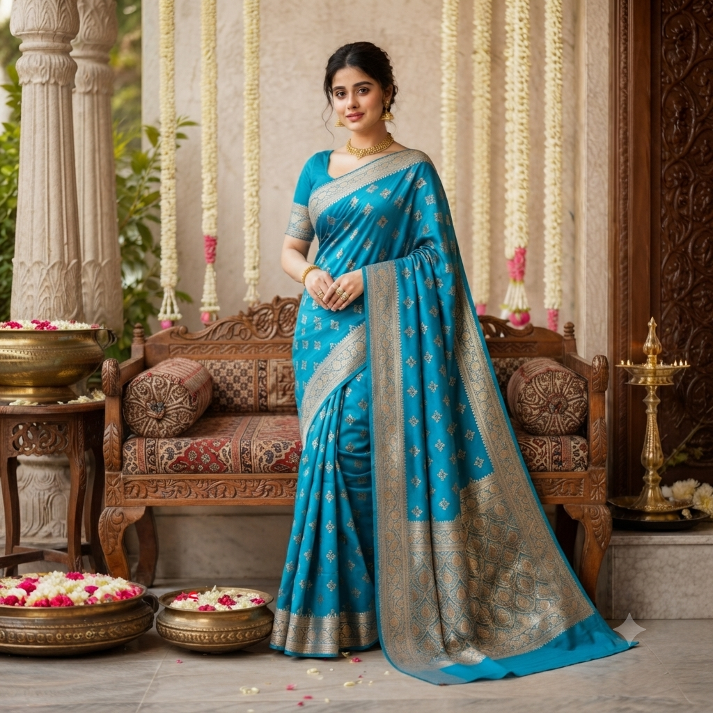 FIROZI TEAL BANARASI SILK SAREE