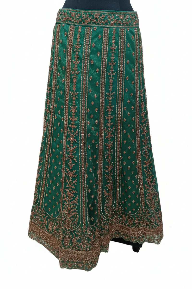 EMERALD GREEN LEHENGA WITH GOLD ZARI+THE SHEER DUPPATA