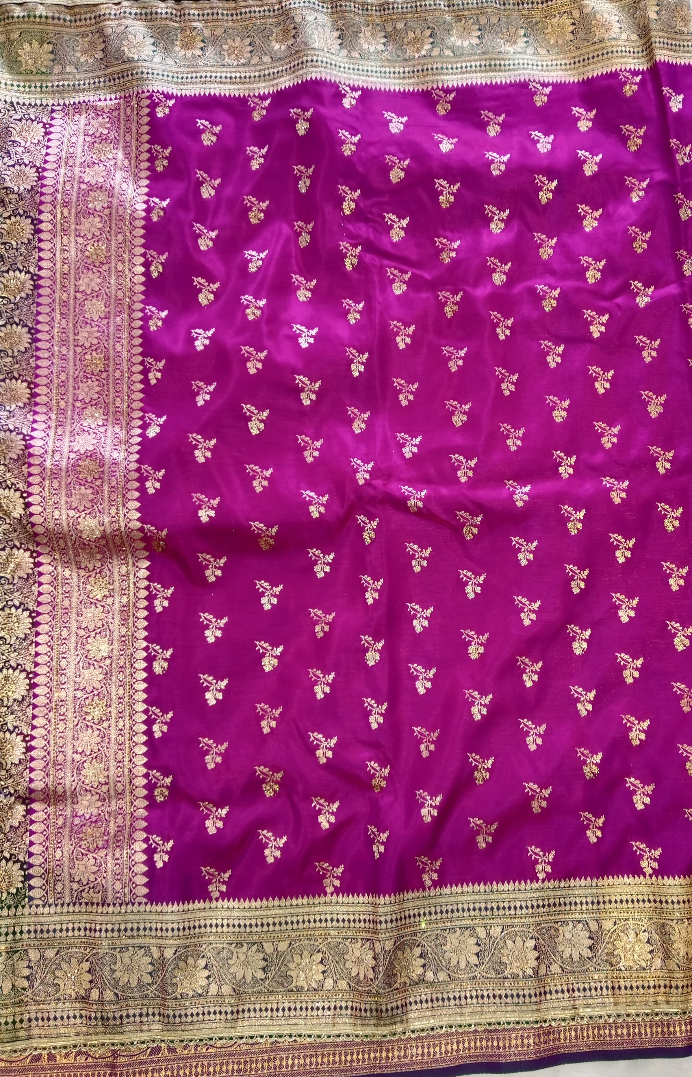 BAINGANI PURPLE EMERALD GREEN KANCHIPURAM SILK SAREE