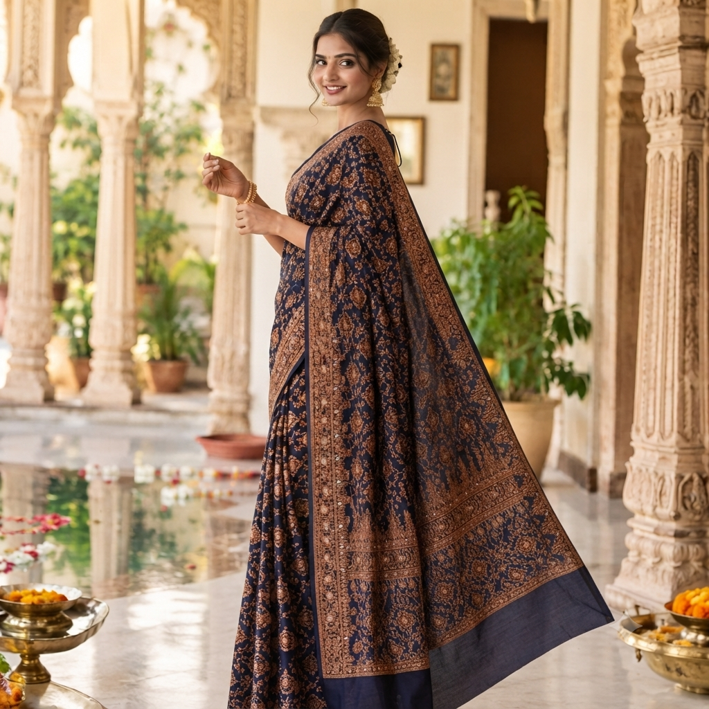 NAVY  COPPER BANARASI SAREE