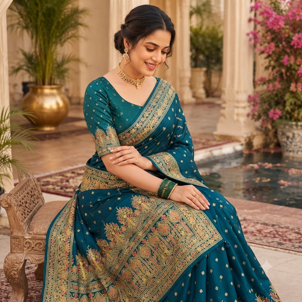 PEACOCK TEAL BANARASI SILK SAREE