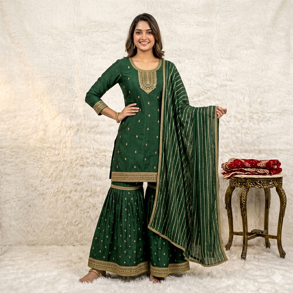FOREST GREEN RAGINI SHARARA