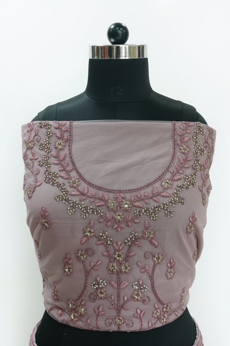 DUSTY ROSE LEHENGA WITH SILVER SEQUIN WORK