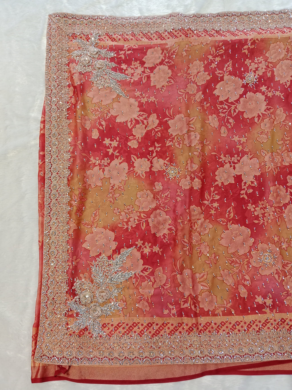 CORAL PEACH FLORAL SAREE
