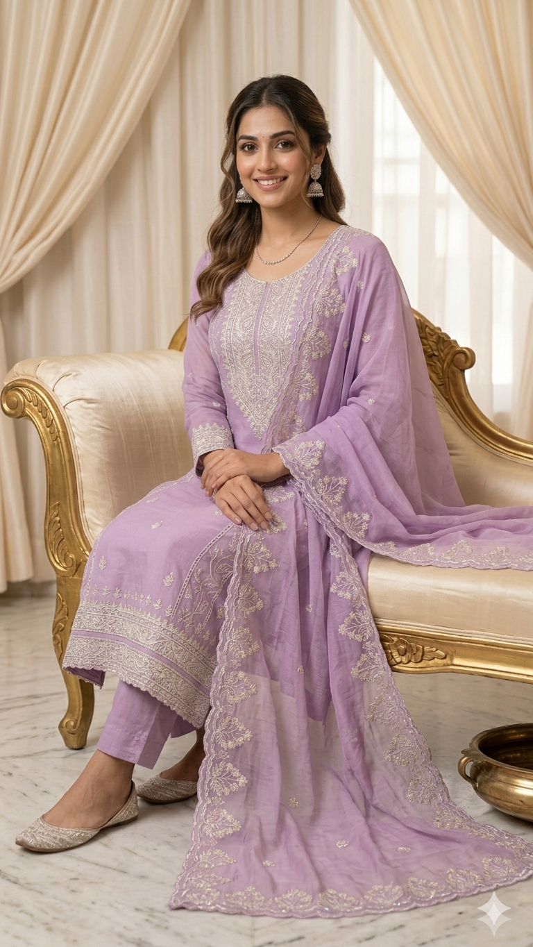 LAVENDER EMBROIDERED DRESS MATERIAL