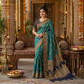 PEACOCK TEAL PATOLA INSPIRED BANARASI SILK SAREE