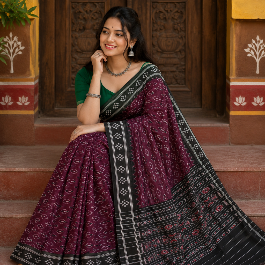 JAMUN PURPLE SAMBALPURI HANDLOOM COTTON SAREE