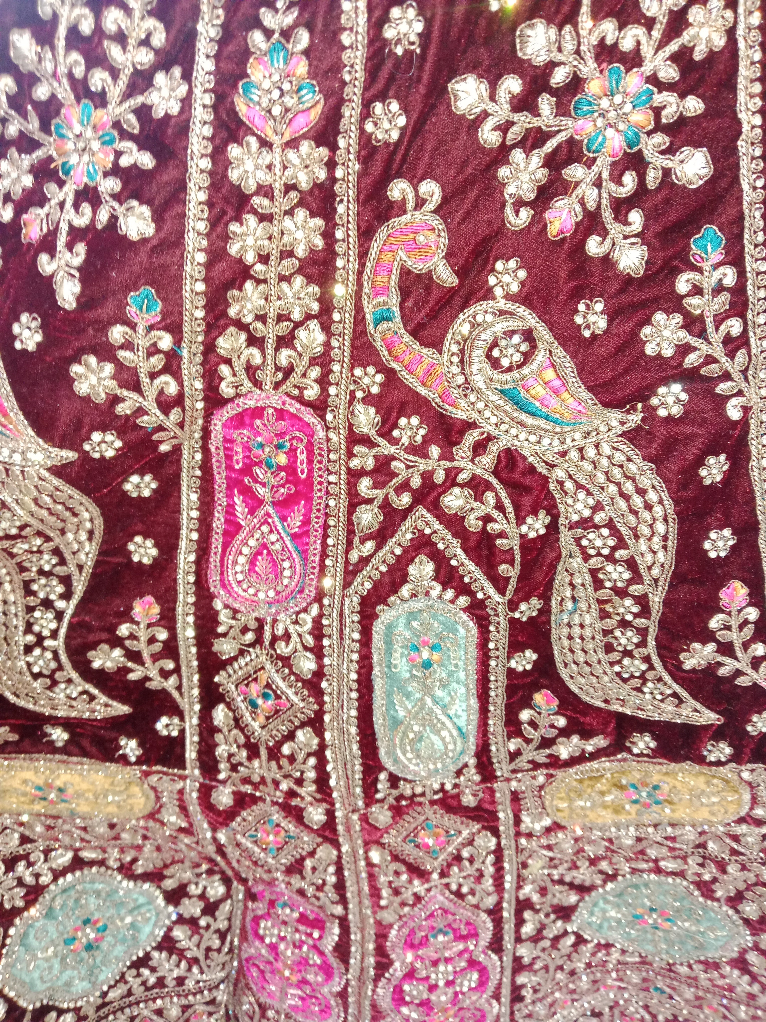 MAROON VELVET LEHENGA WITH HEAVY GOLD+ MULTICOLOR ZARDOZI WORK