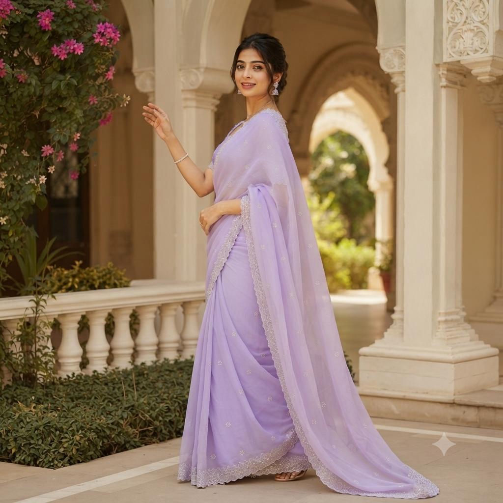 LAVENDER ORGANZA TISSUE SAREE