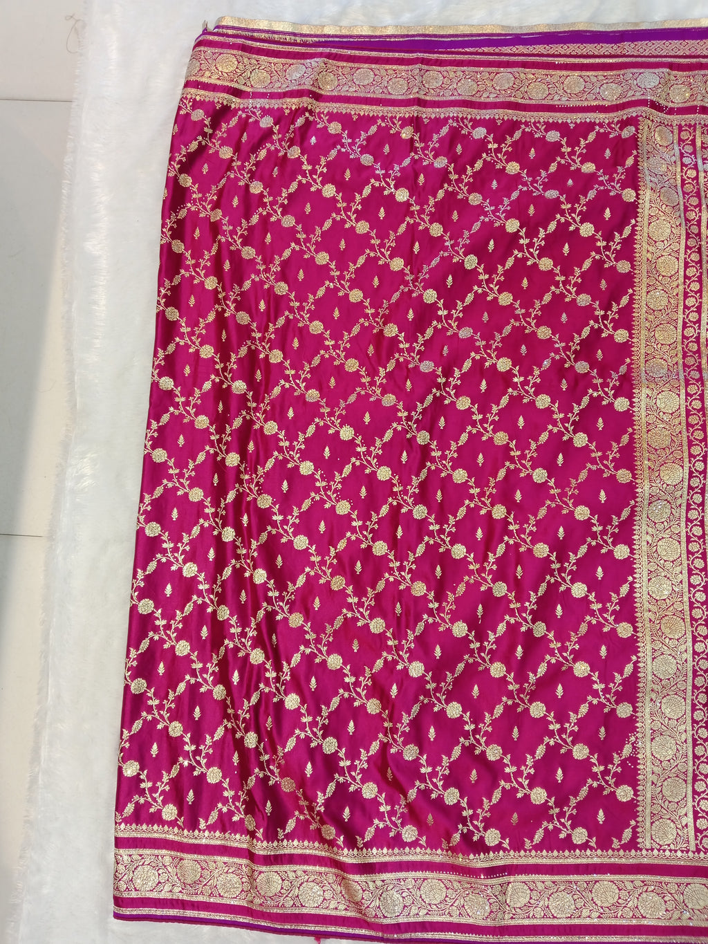 RANI PINK BANARASI SILK SAREE WITH GOLD ZARI JAAL