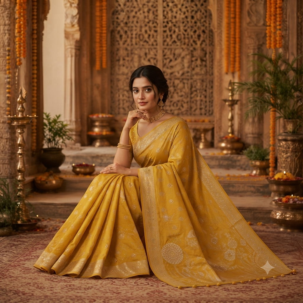 MUSTARD YELLOW BANARASI SILK SAREE