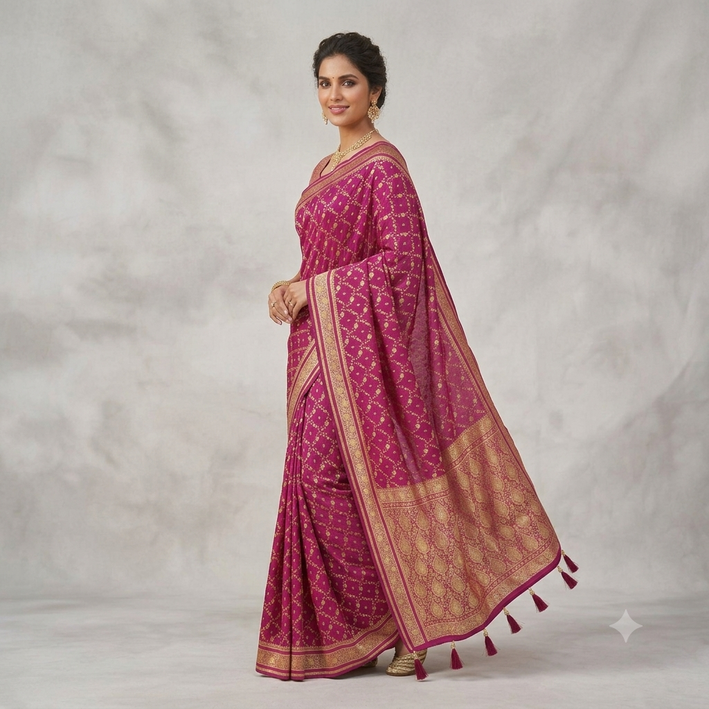 RANI PINK BANARASI SILK SAREE WITH GOLD ZARI JAAL