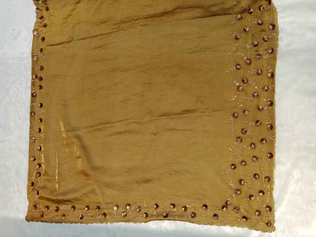 OLIVE GOLD TISSUE SAREE WITH BEADED BORDER WORK