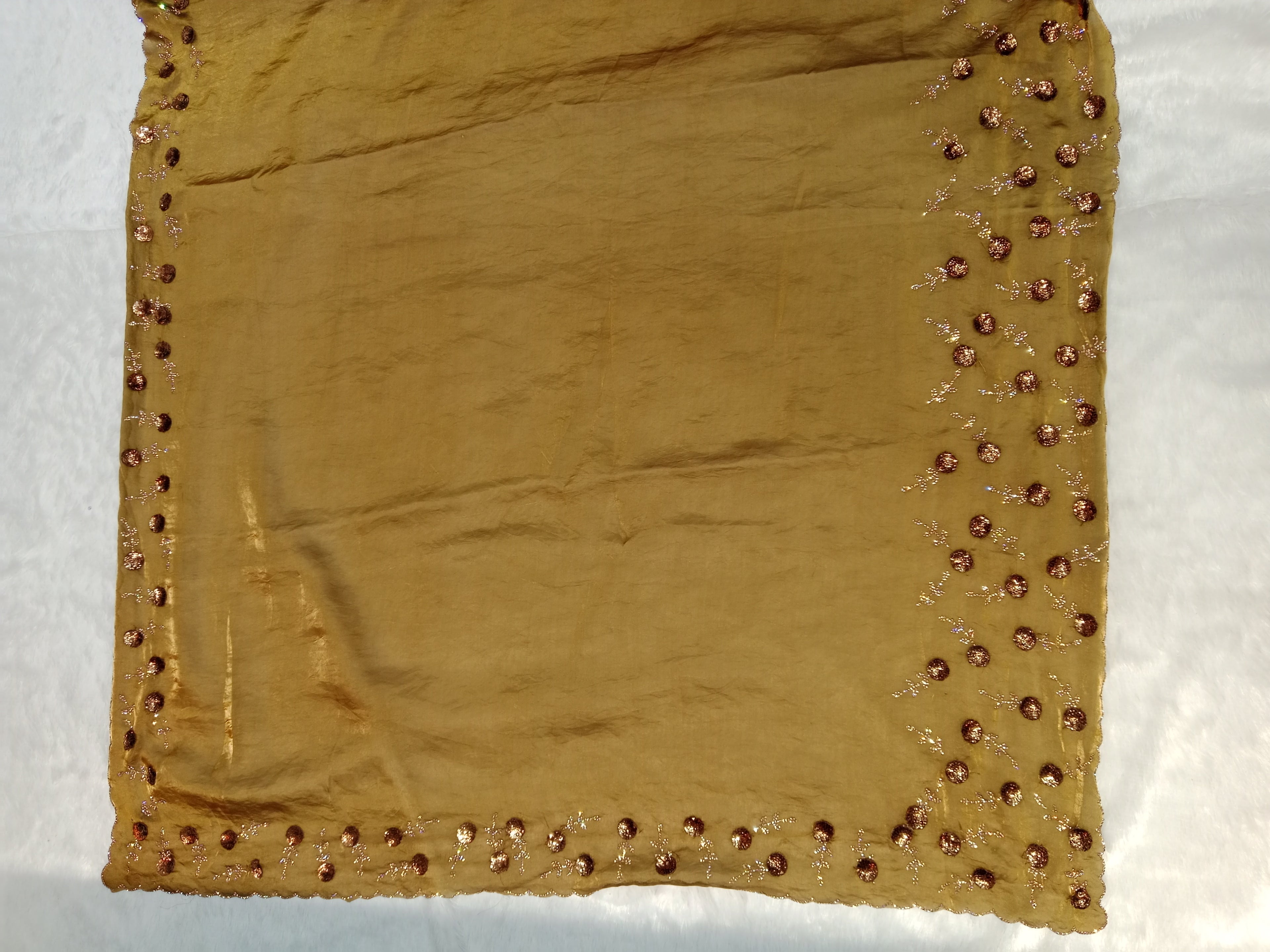 OLIVE GOLD TISSUE SAREE WITH BEADED BORDER WORK