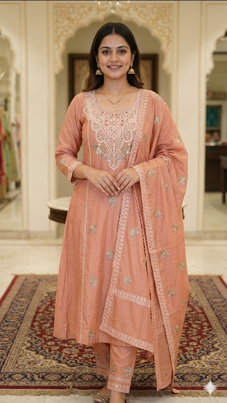 DUSTY PEACH EMBROIDERED DRESS MATERIAL