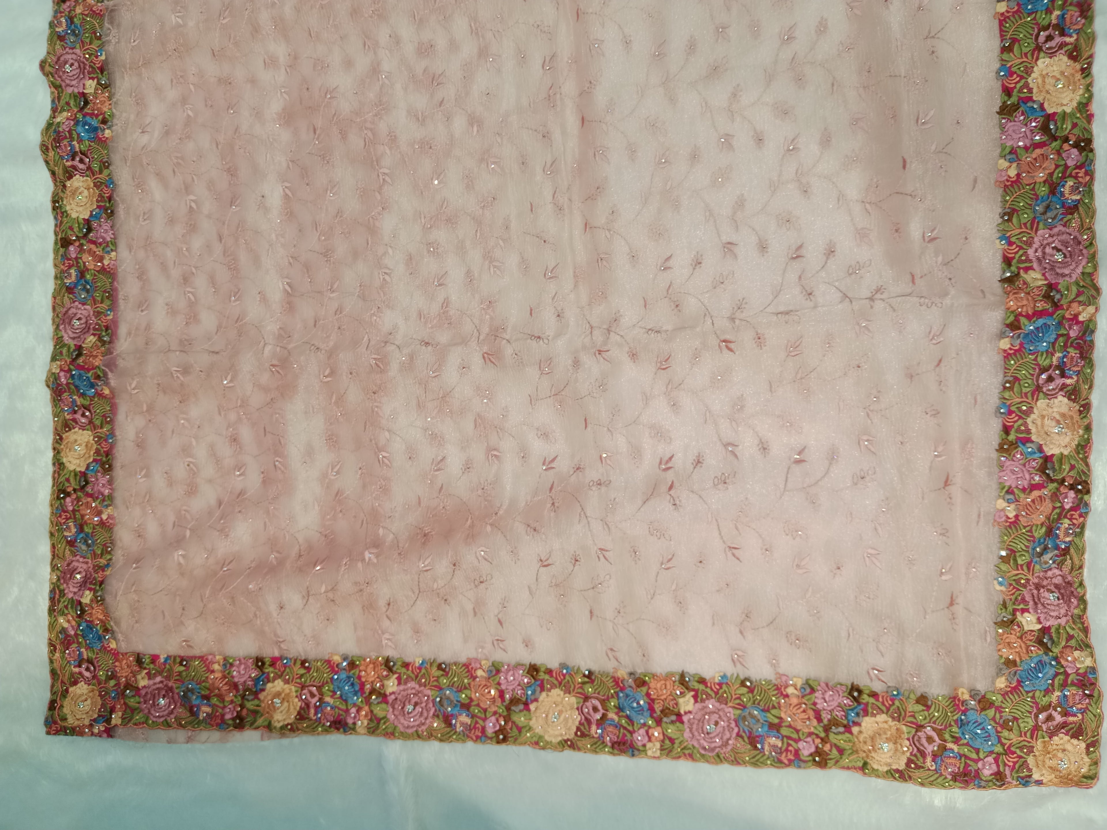 BLUSH PINK CHIKANKARI/EMBROIDERED ORGANZA SAREE