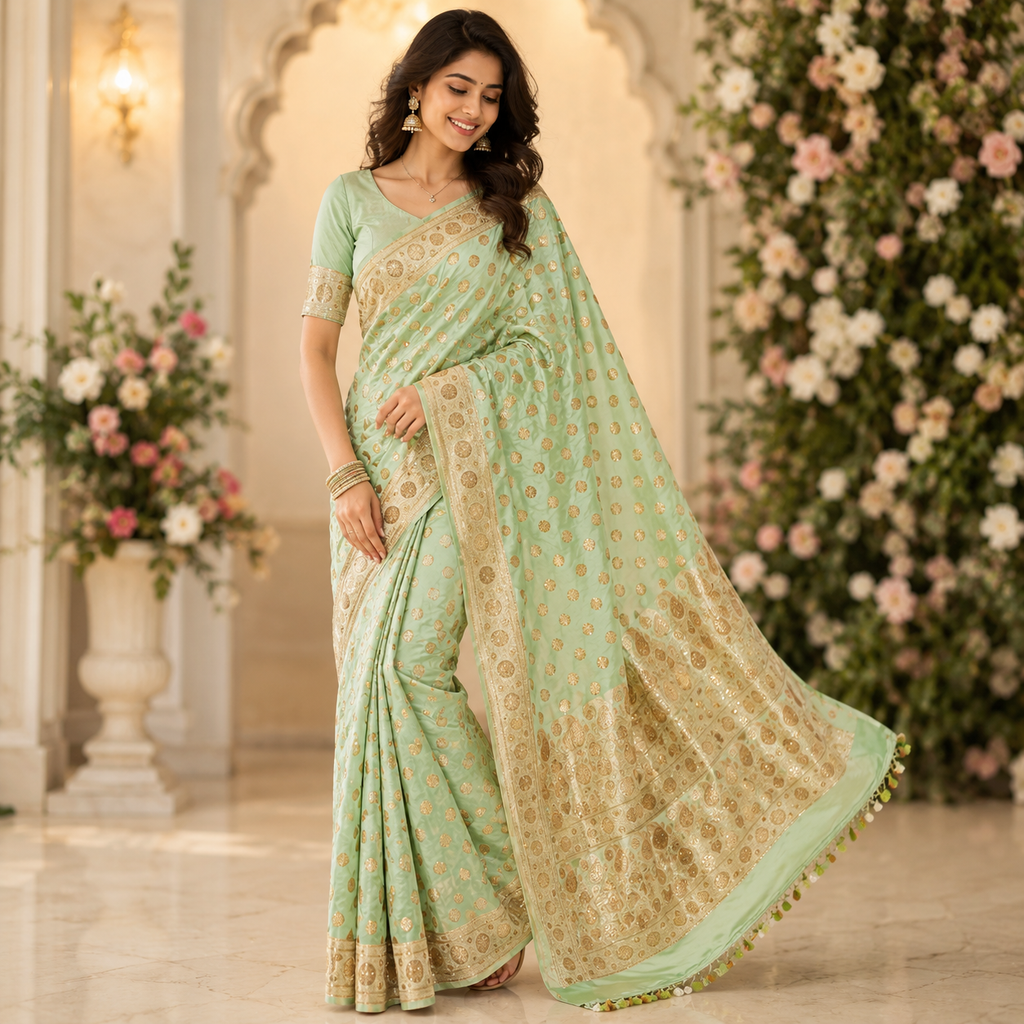 MINT GREEN BANARASI SILK SAREE