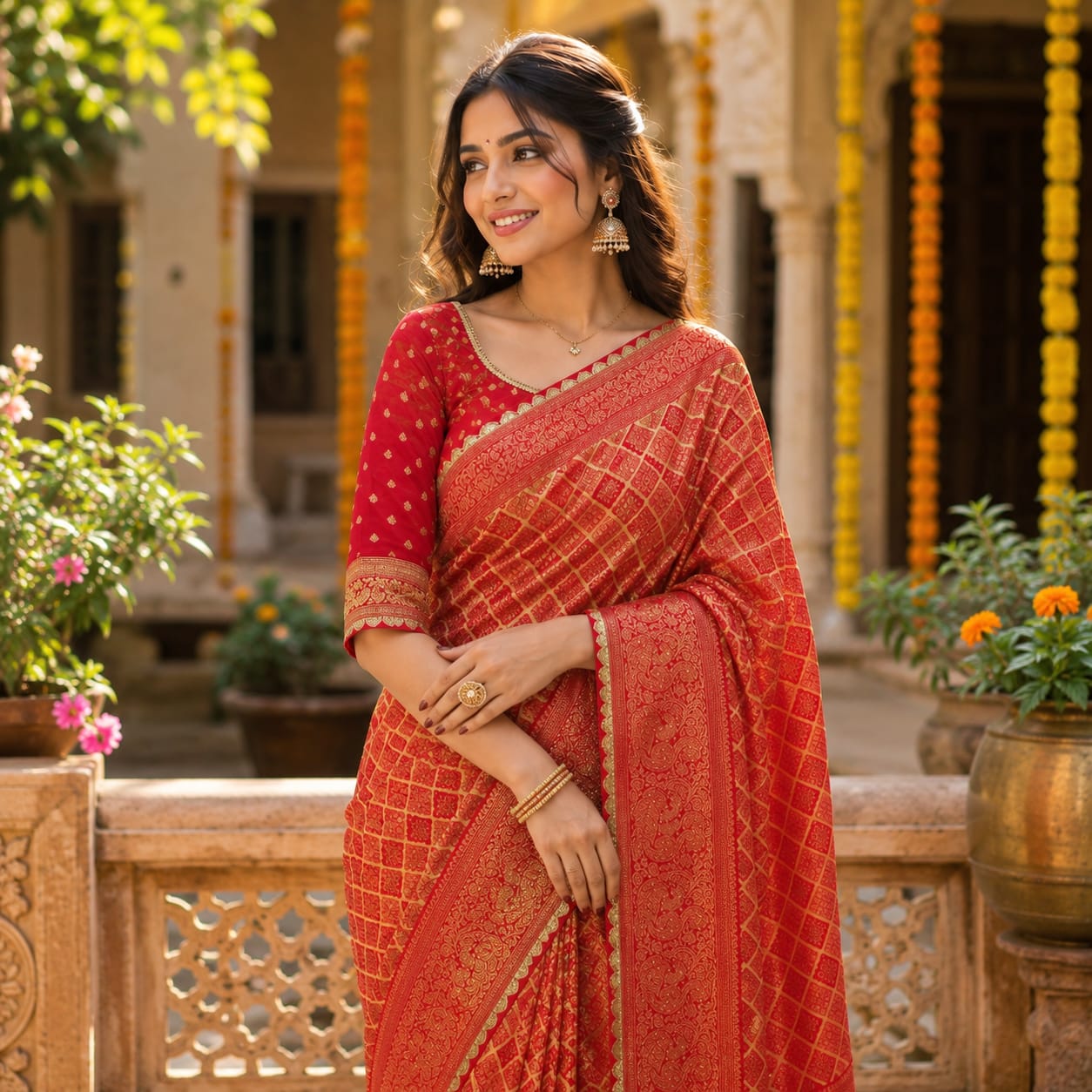 CLASSIC RED BANARASI SILK SAREE WITH GOLD ZARI
