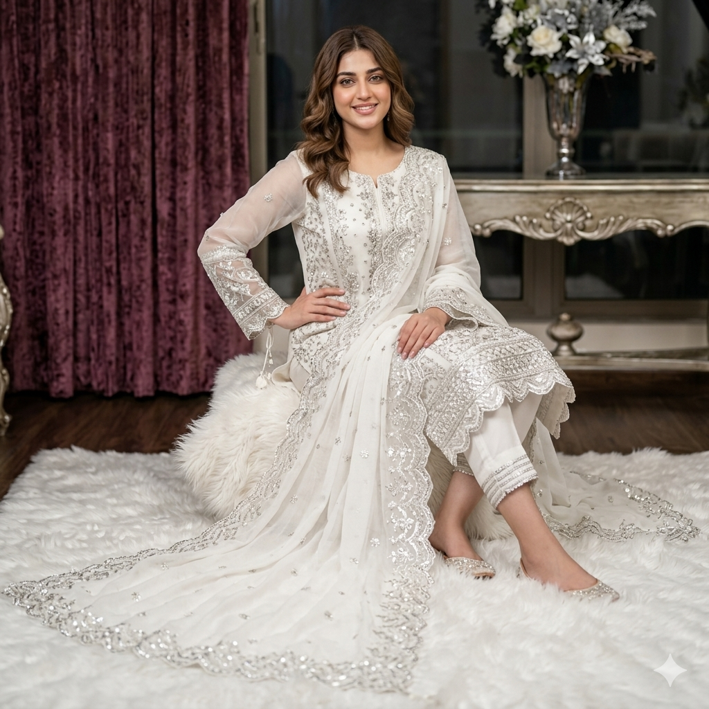 PEARL WHITE ELEGANT SHARARA