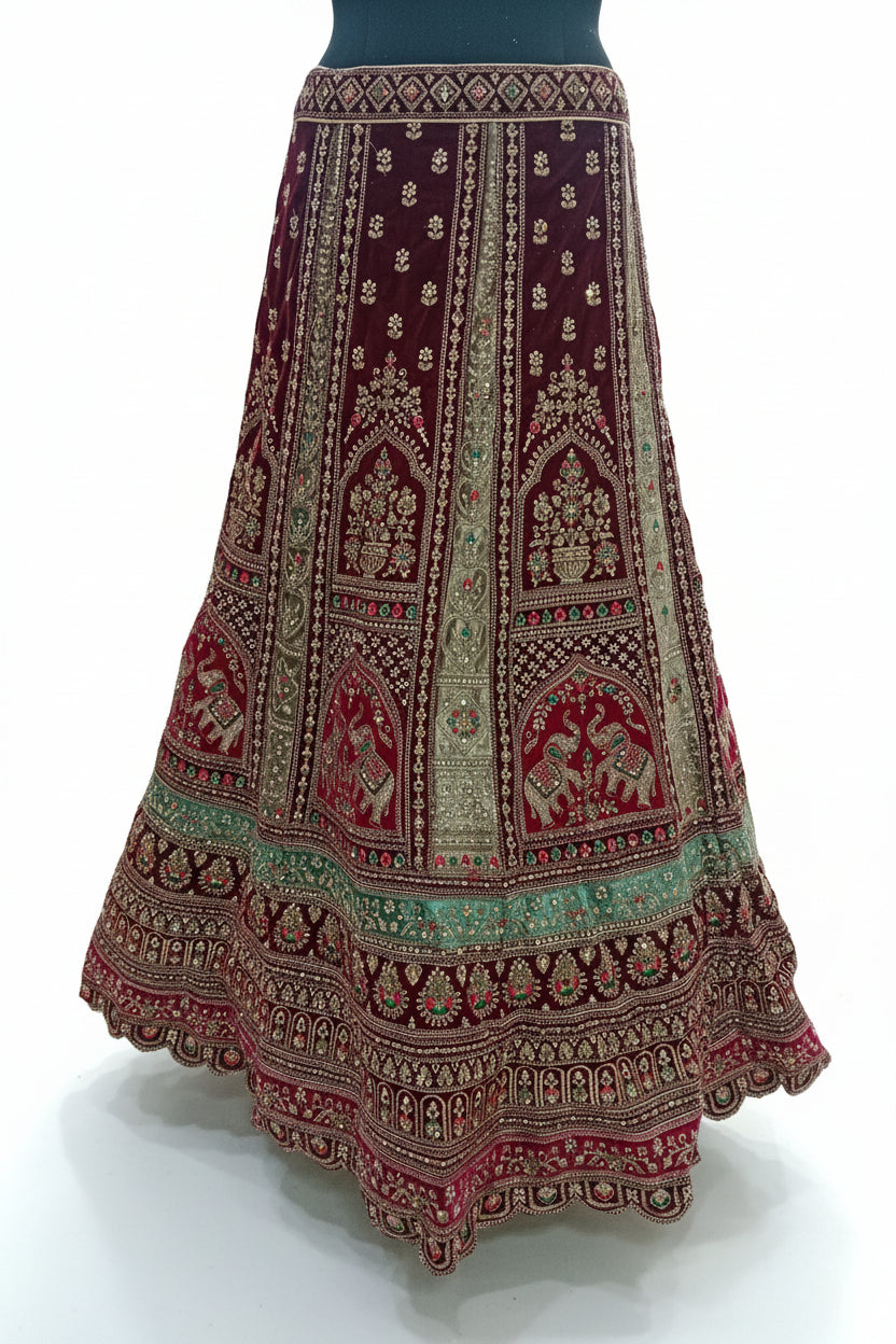 WINE MAROON ROYAL VELVET LEHENGA