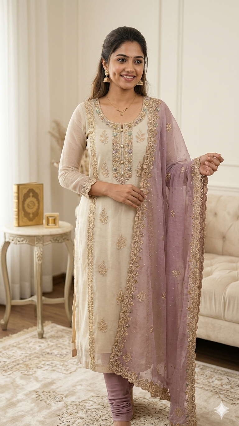 CREAM EMBROIDERED DRESS MATERIAL