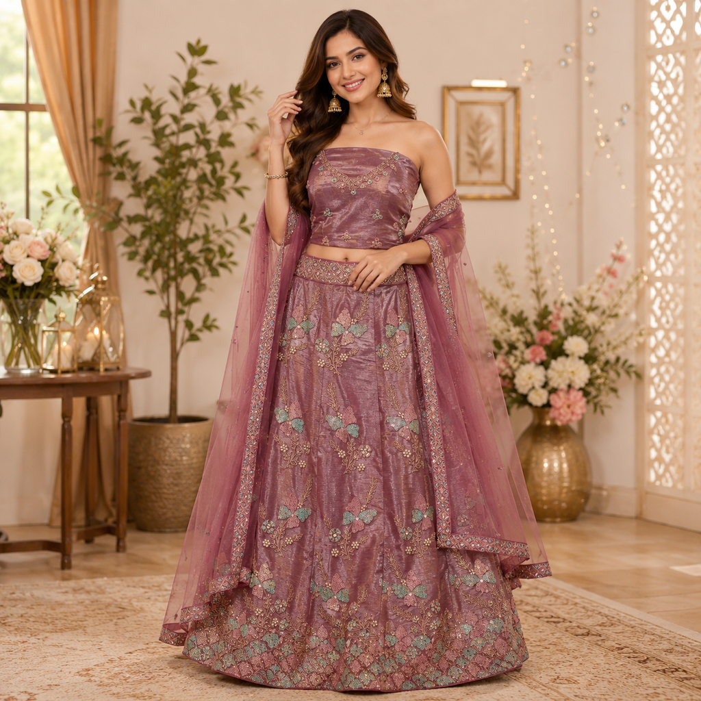 MAUVE STRAPLESS LEHENGA