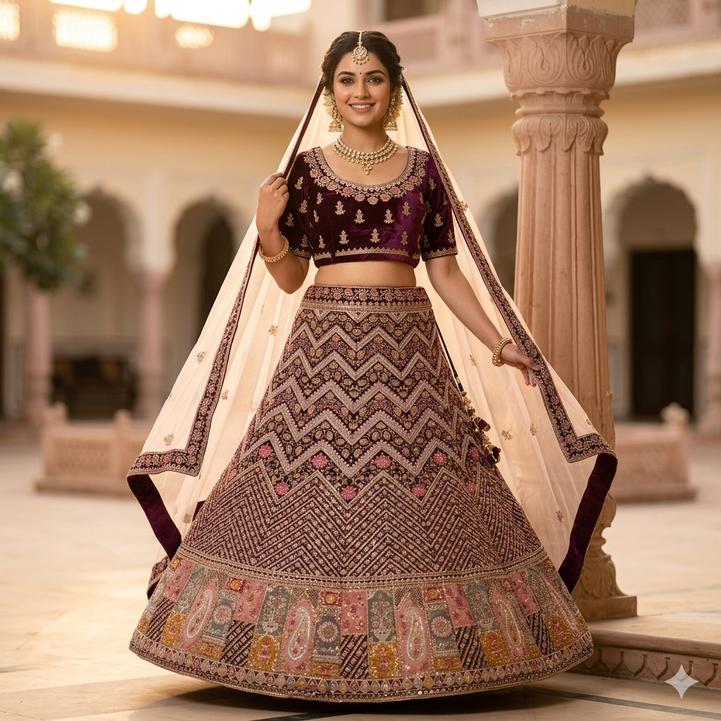 DEEP PLUM RAJWADA LEHENGA