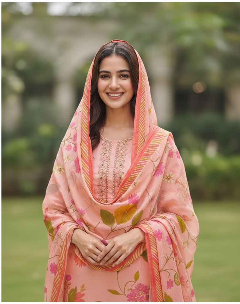 BLUSH PEACH CREPE KURTI SET