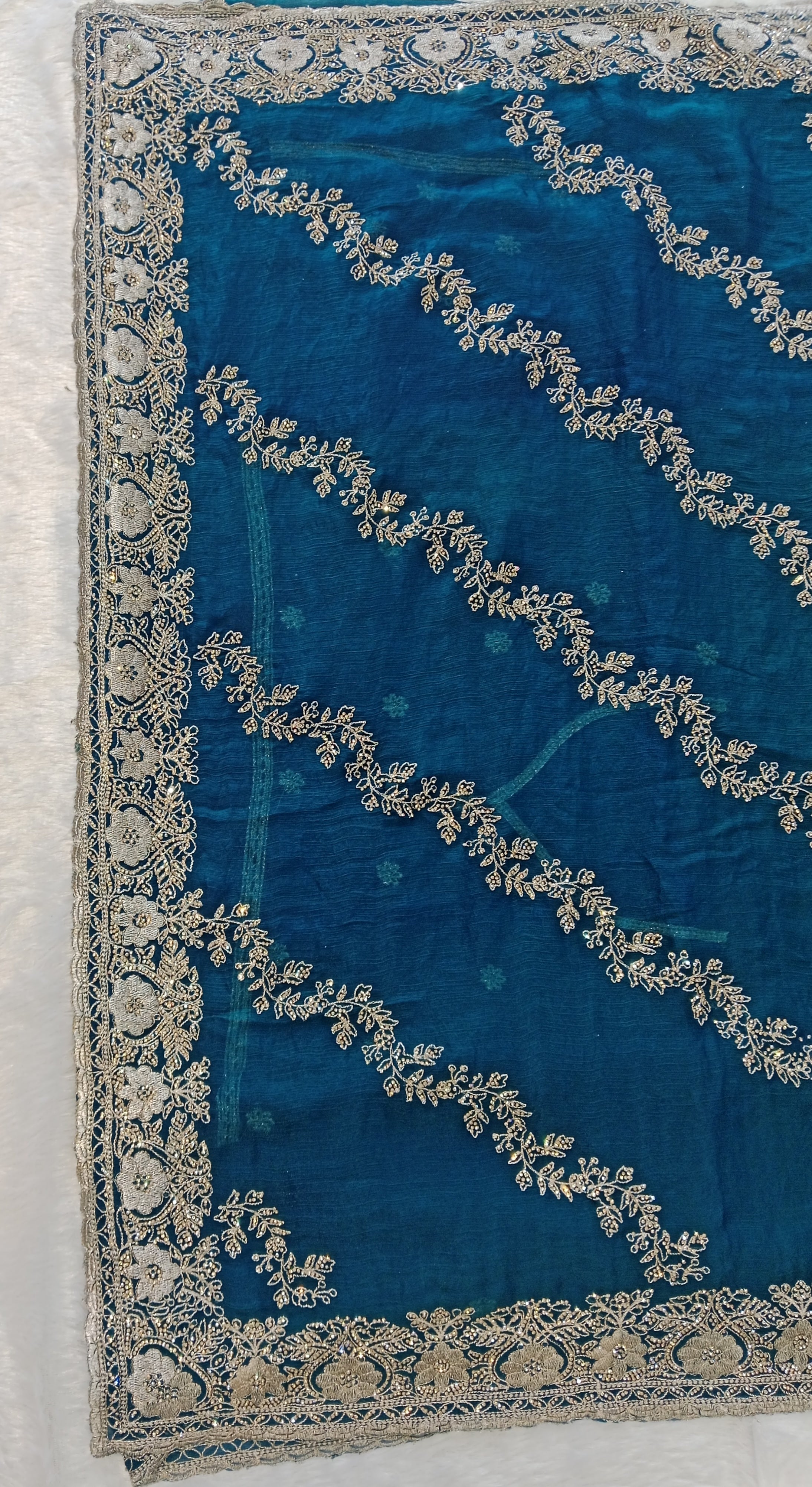 TEAL BLUE EMBROIDERED SAREE