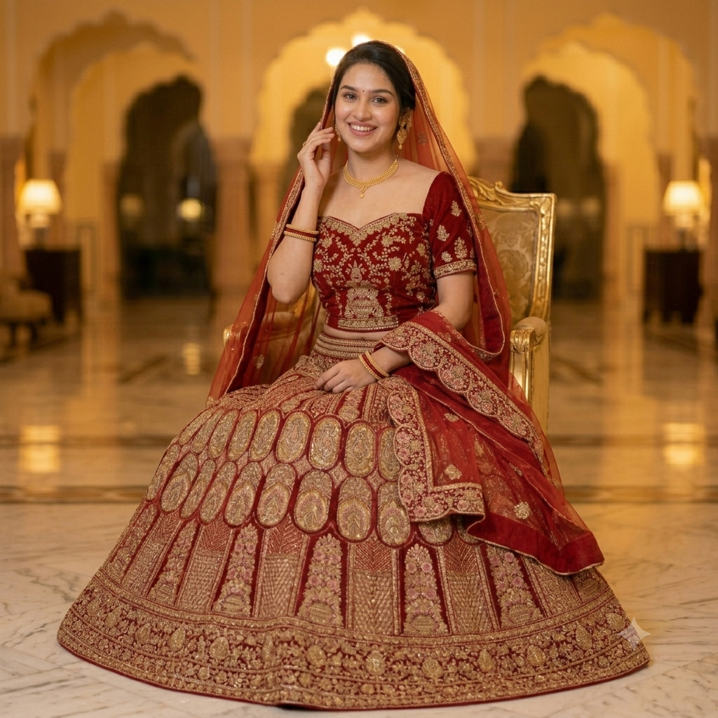 RED BRIDAL LEHENGA WITH HEAVY GOLD ZARDOZI