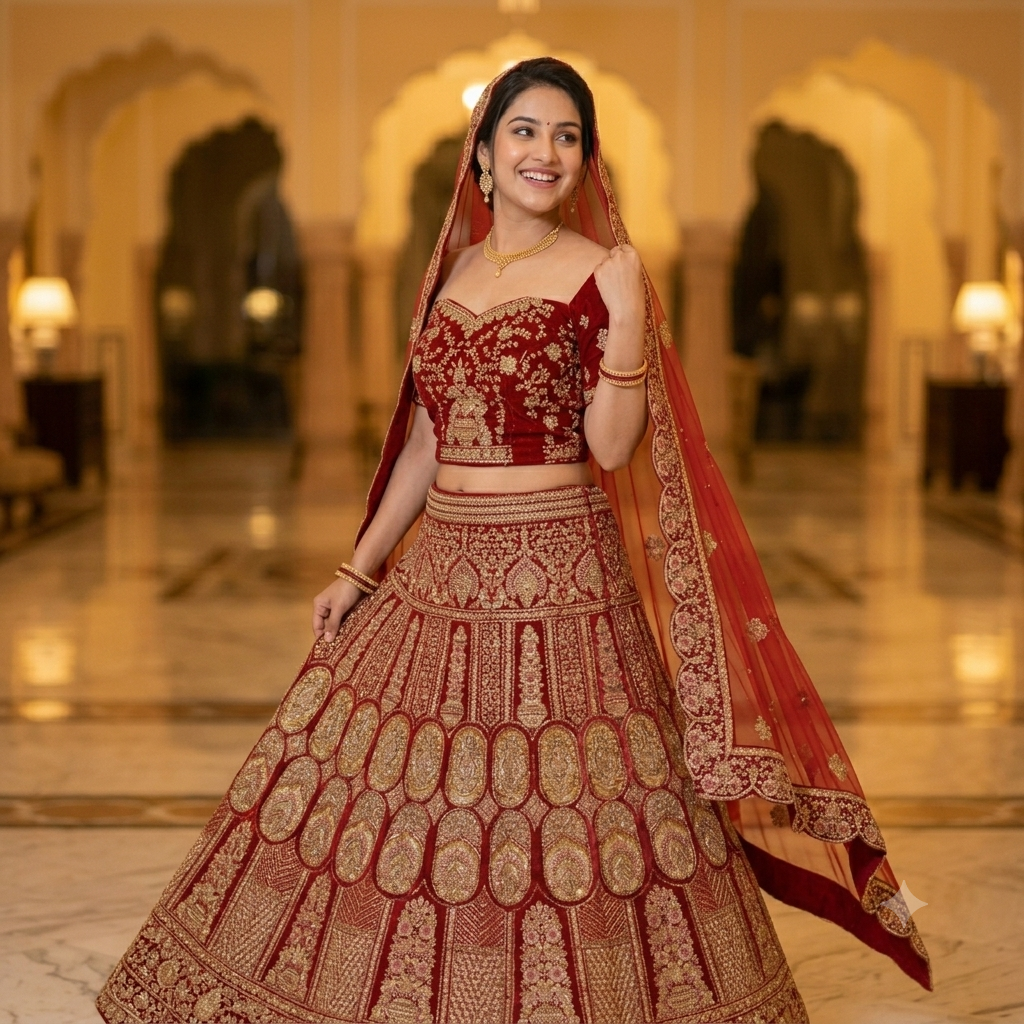 RED BRIDAL LEHENGA WITH HEAVY GOLD ZARDOZI