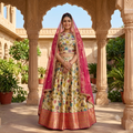 CREAM BASE LEHENGA WITH MULTICOLOUR FLORAL JAAL+ THAT BROAD RED- ORANGE ZARI BORDER