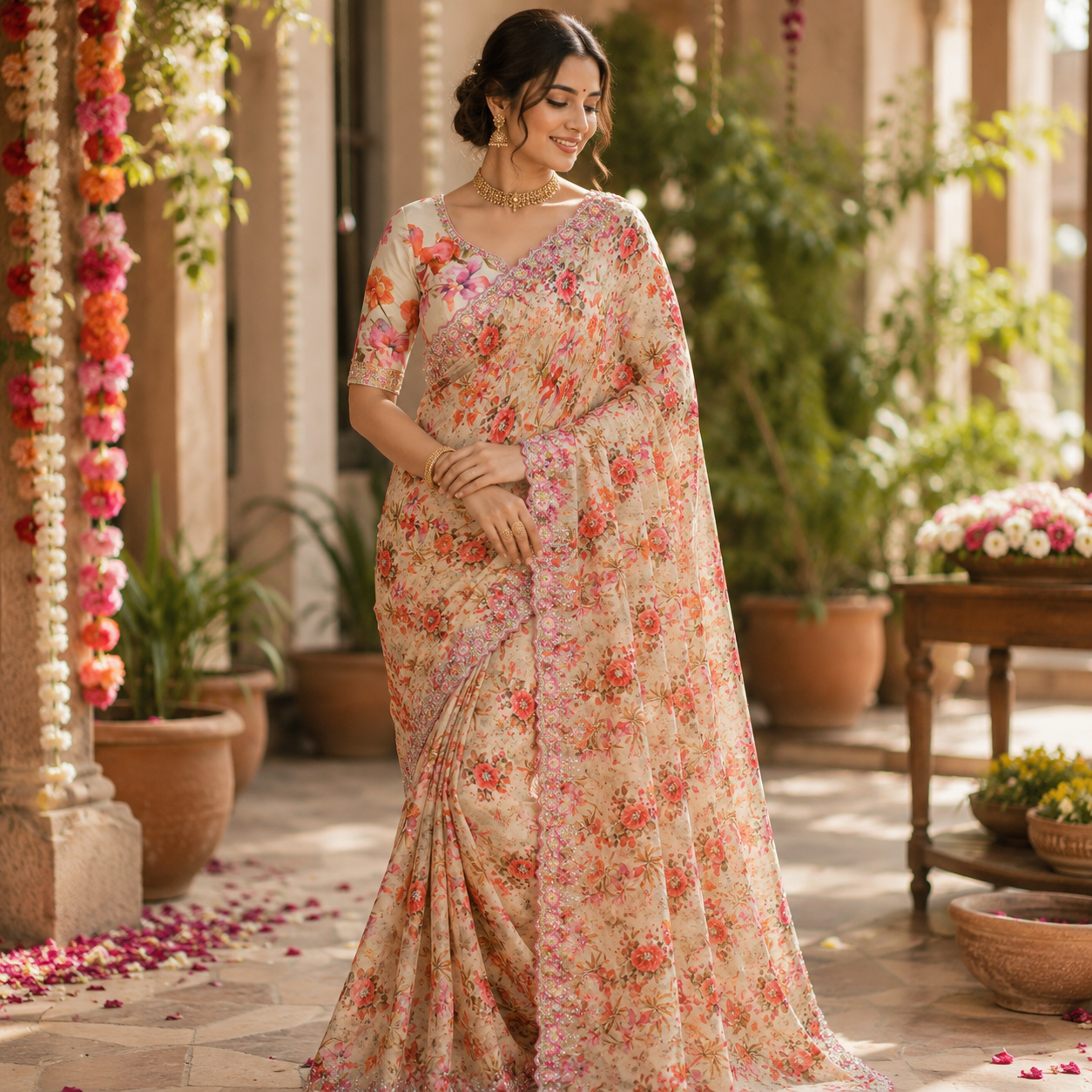 IVORY FLORAL SAREE