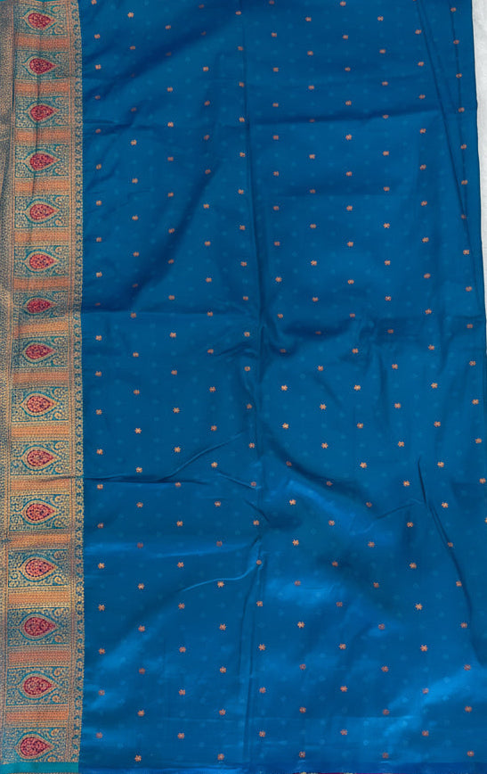ROYAL PURPLE BANARASI SILK SAREE WITH TEAL+ GOLD ZARI BORDER