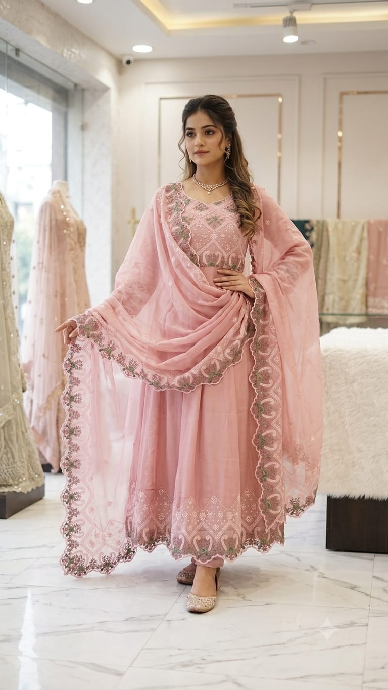 BLUSH PINK EMBROIDERED DRESS MATERIAL