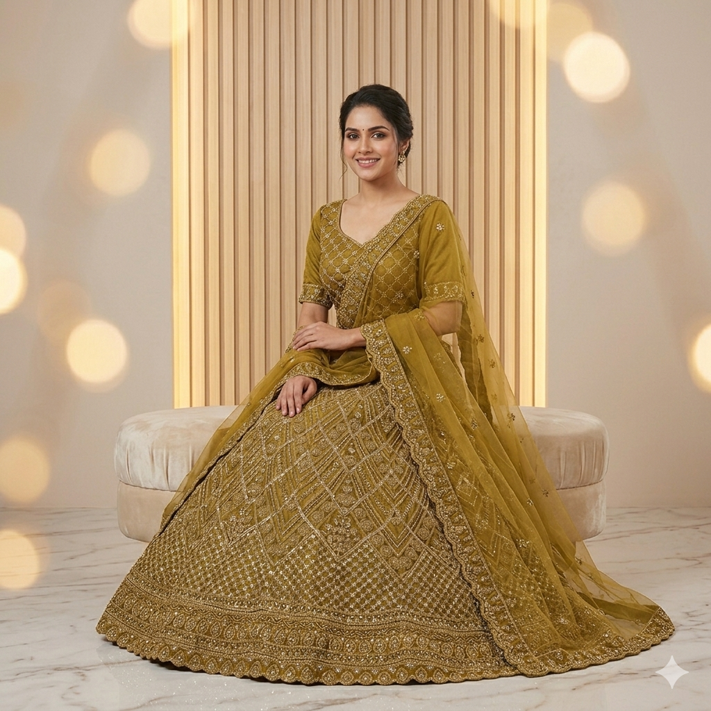 OLIVE GOLD FANCY LEHENGA