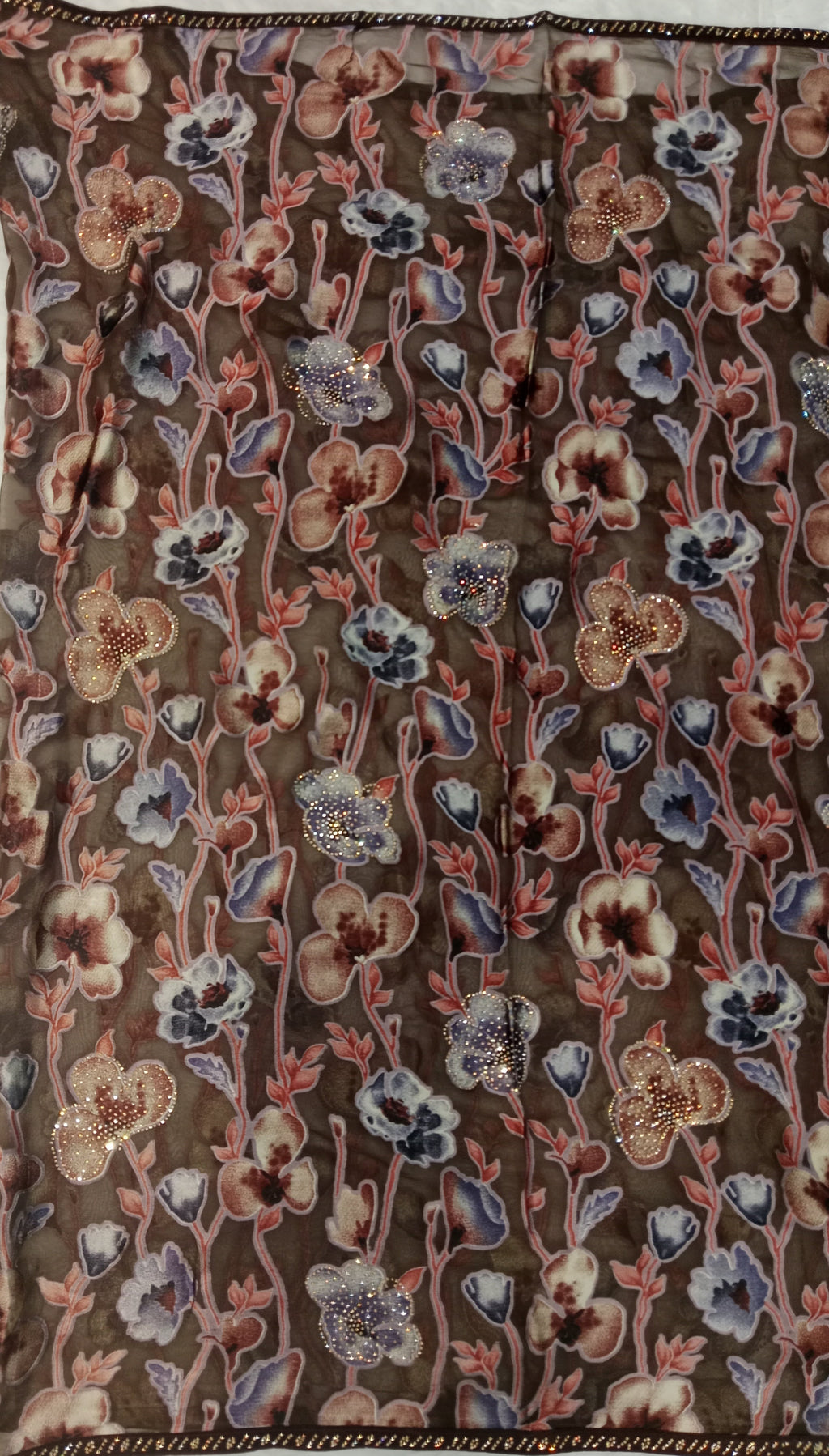 COFFEE BROWN PRINTED GEORGETTE SAREE