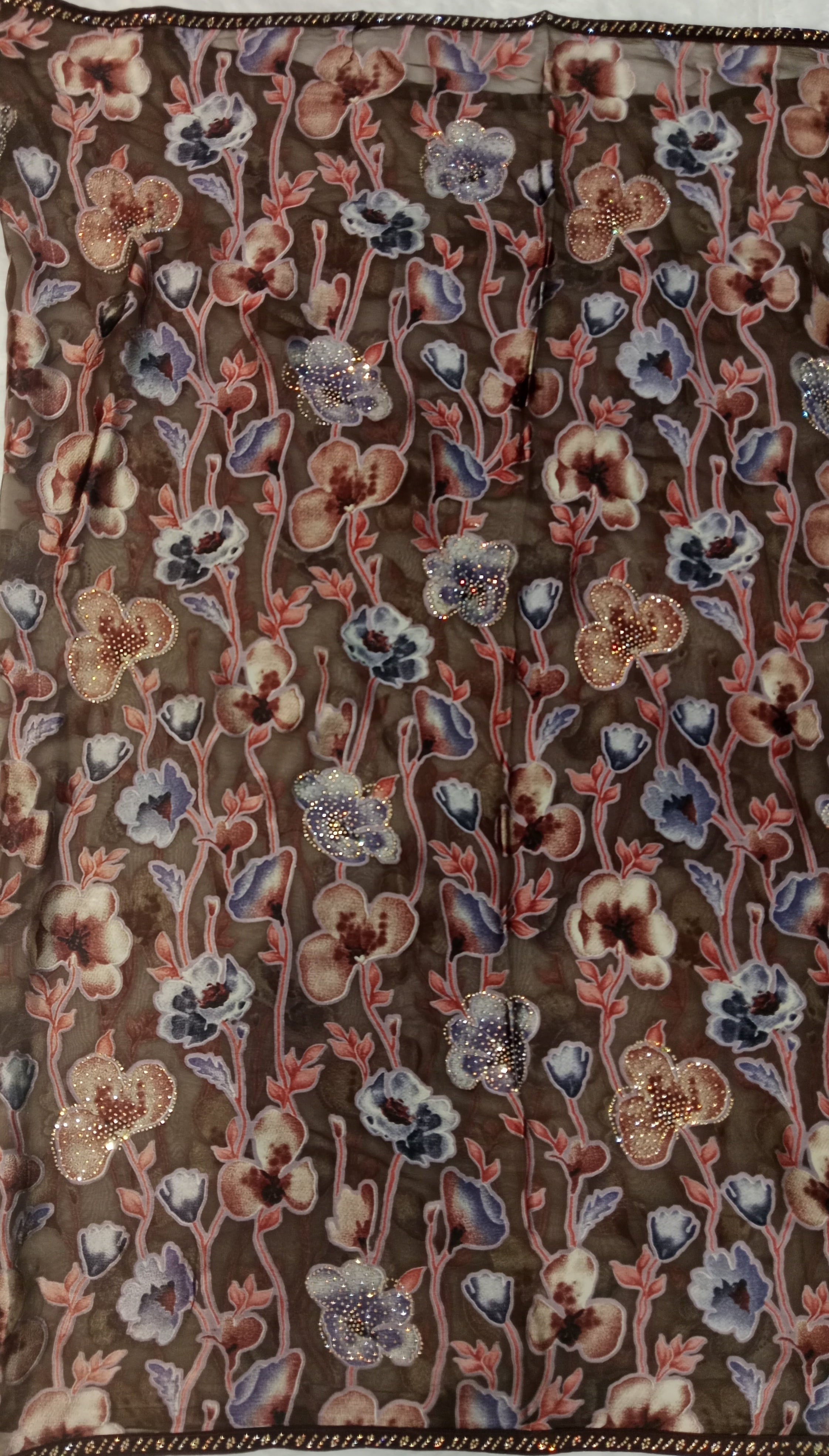 COFFEE BROWN PRINTED GEORGETTE SAREE