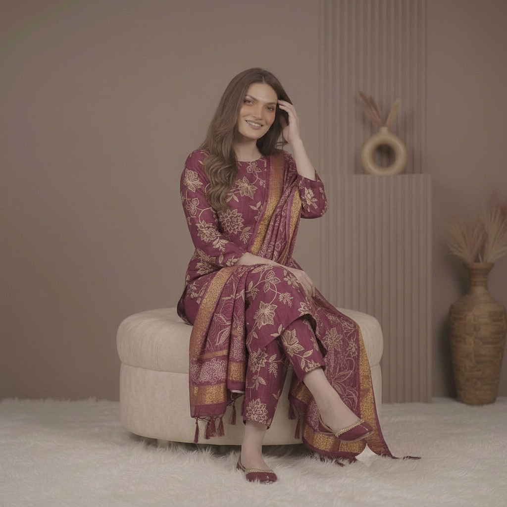 REACH MAROON KURTI SET