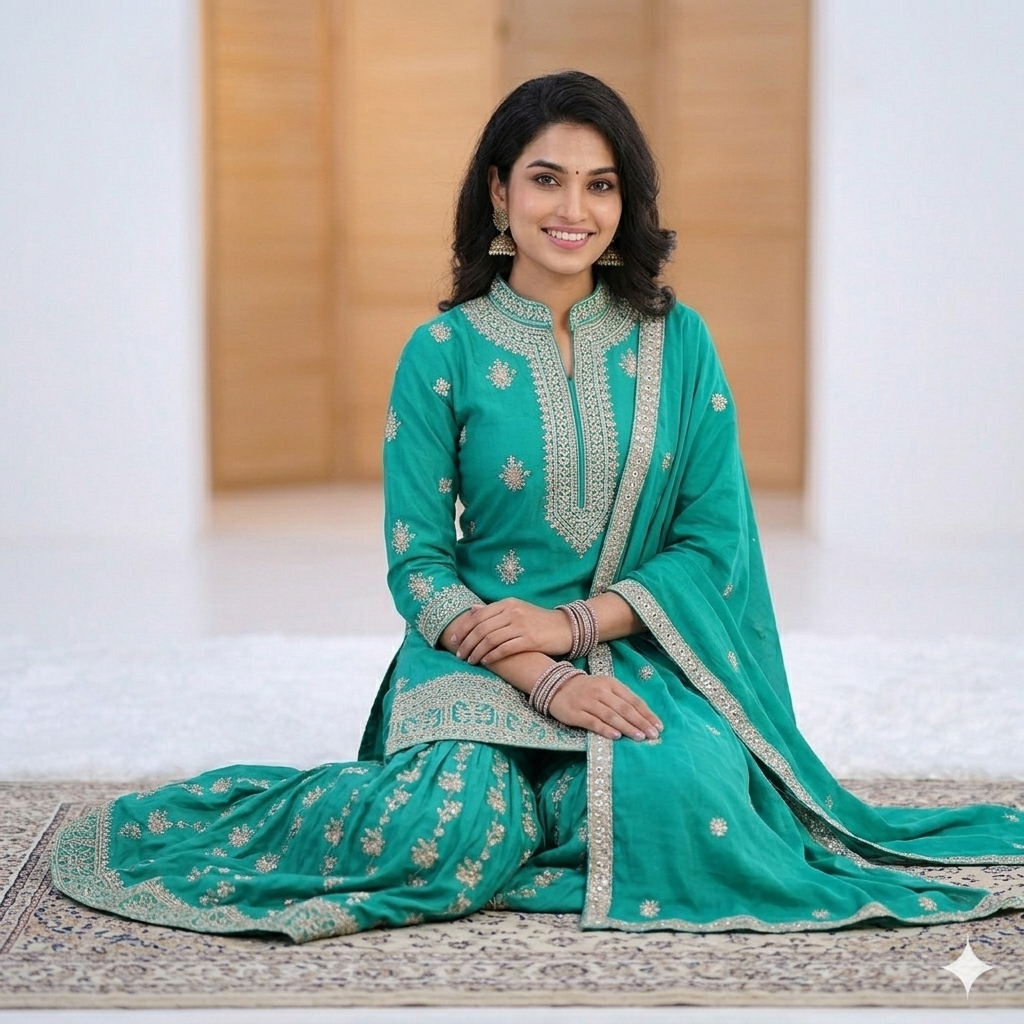 SEA GREEN MAJETY SHARARA