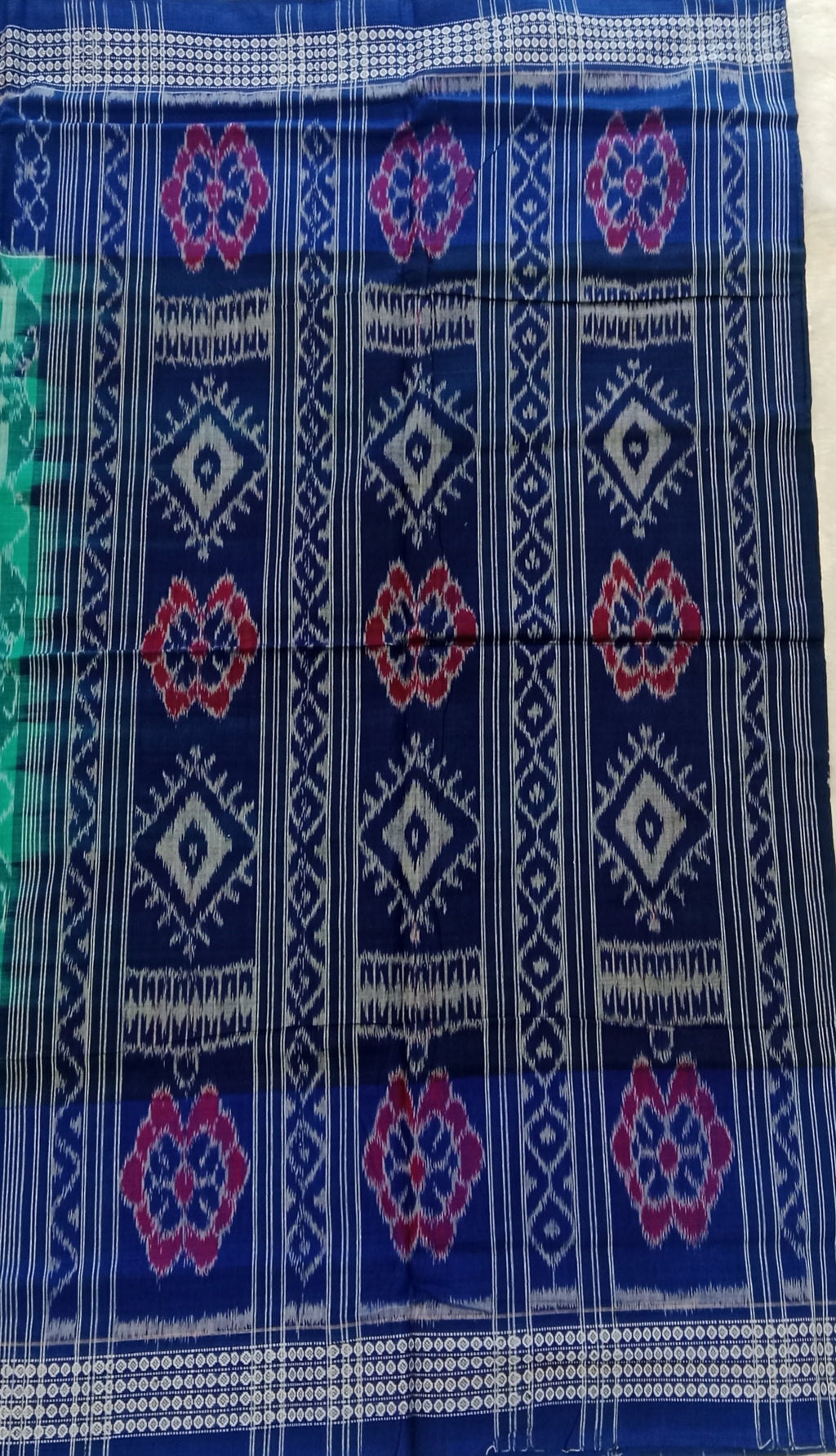 SEA GREEN SAMBALPURI  HANDLOOM COTTON SAREE