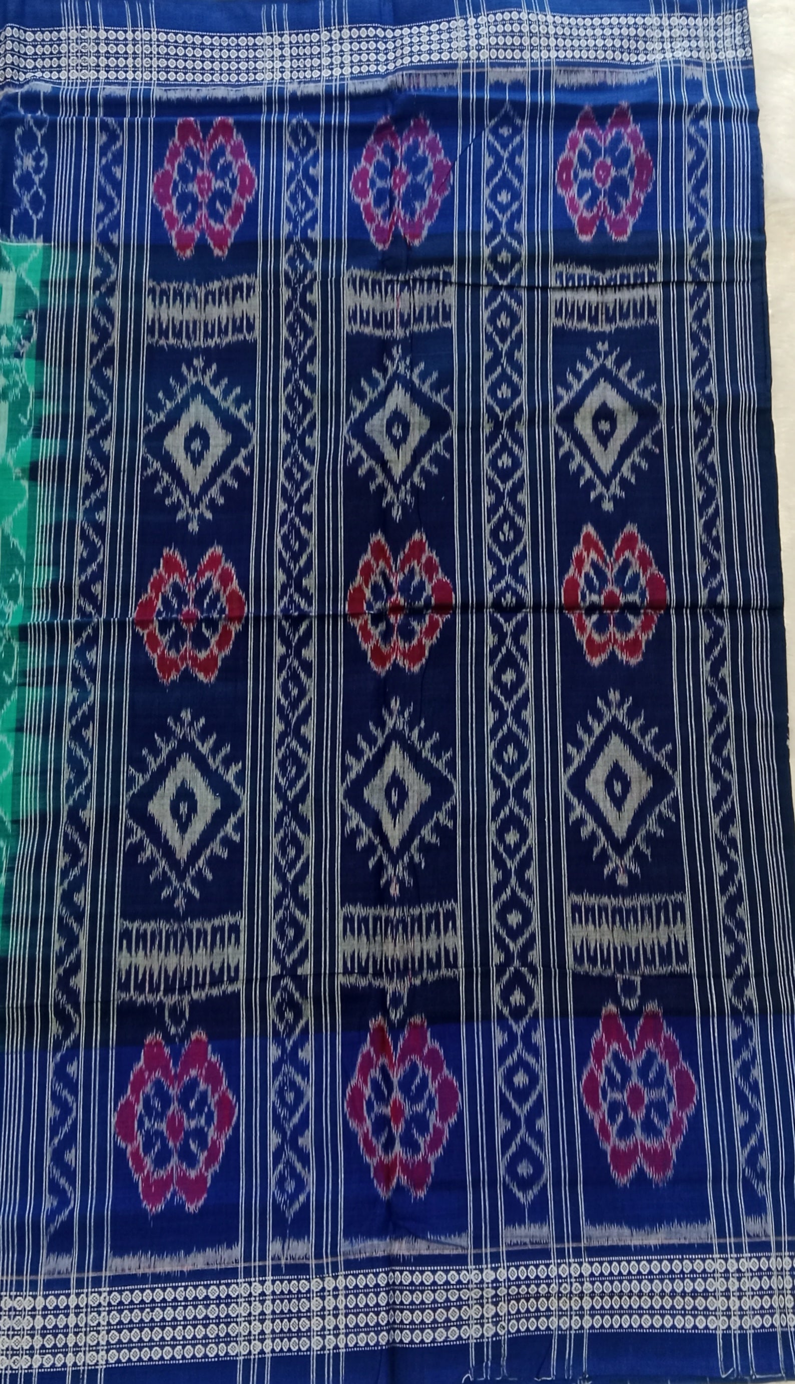 SEA GREEN SAMBALPURI  HANDLOOM COTTON SAREE