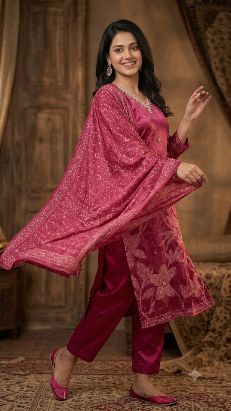 DEEP ROSE PINK KURTI SET