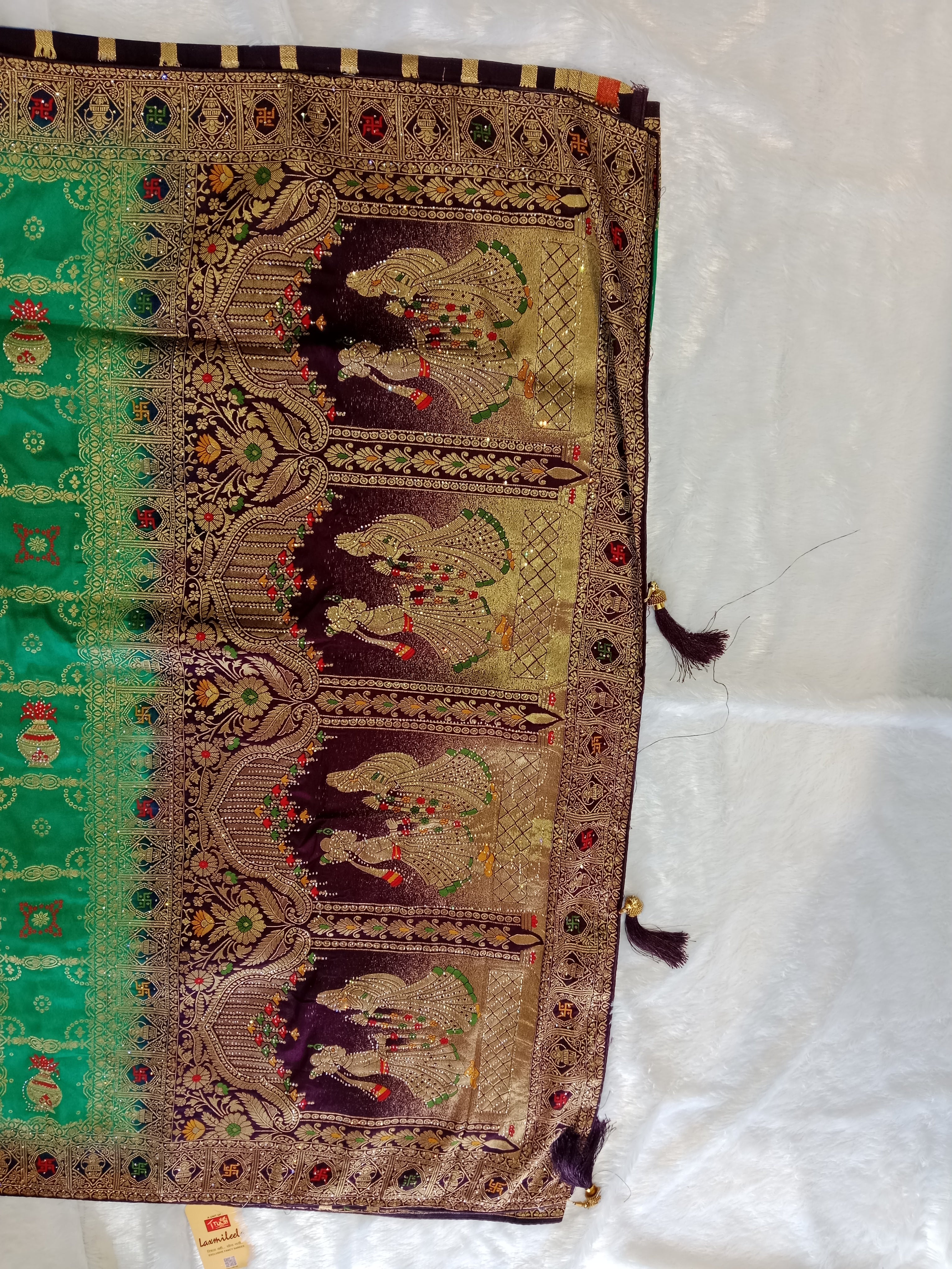EMERALD GREEN PURPLE BANARASI SILK SAREE