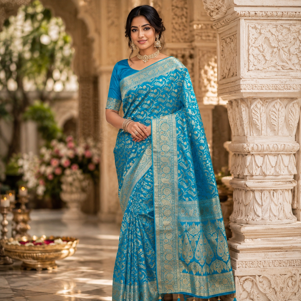 FIROZI BLUE  GOLD BANARASI SILK SAREE