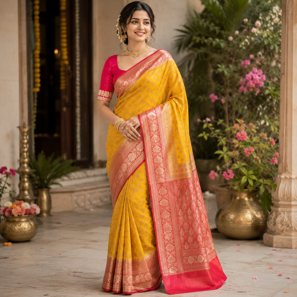 HALDI YELLOW KANCHIPURAM SILK SAREE