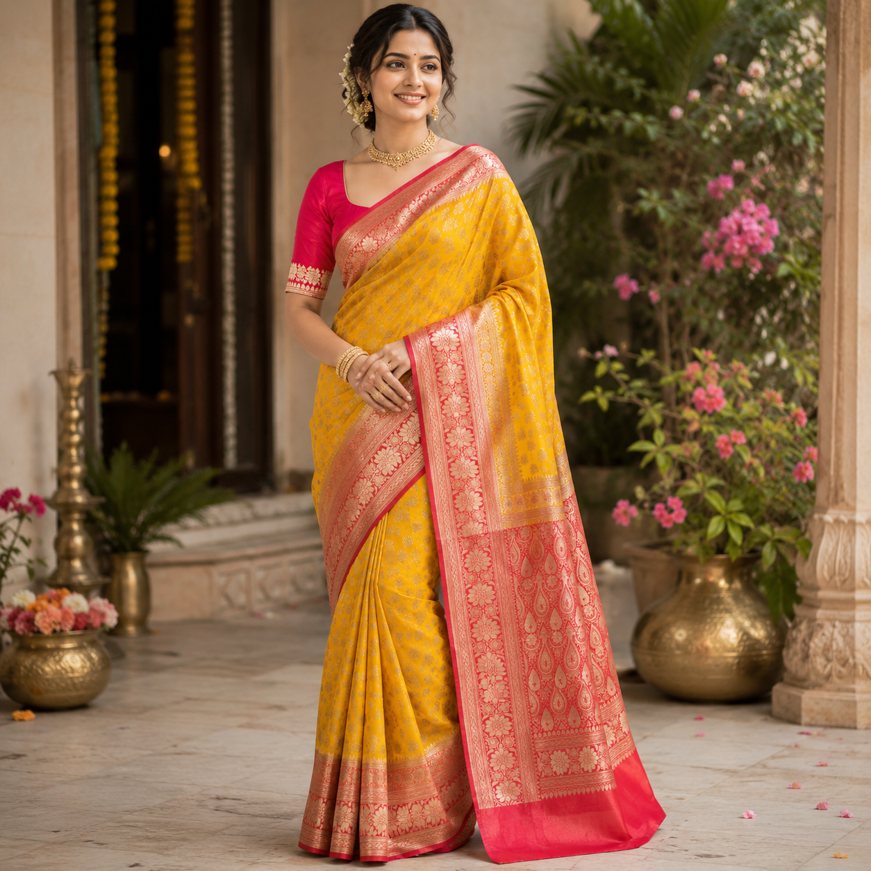 HALDI YELLOW KANCHIPURAM SILK SAREE