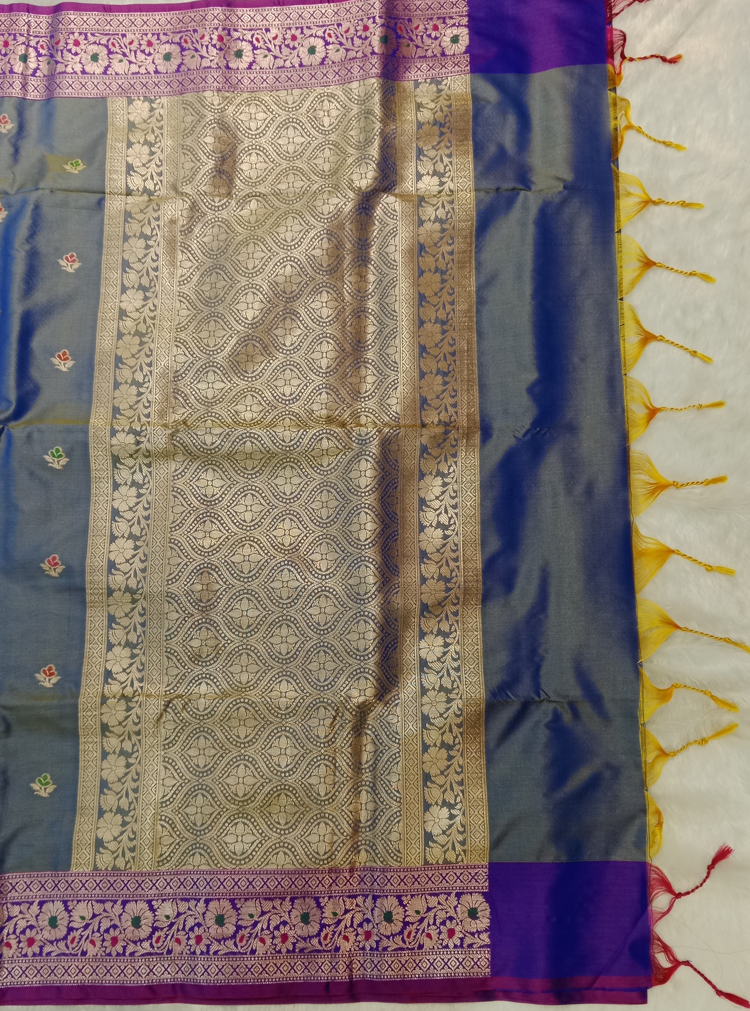 DUSTY BLUE BANARASI TISSUE SILK SAREE