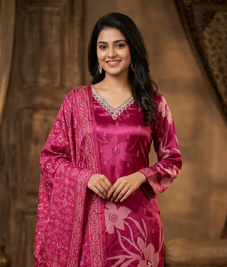 DEEP ROSE PINK KURTI SET
