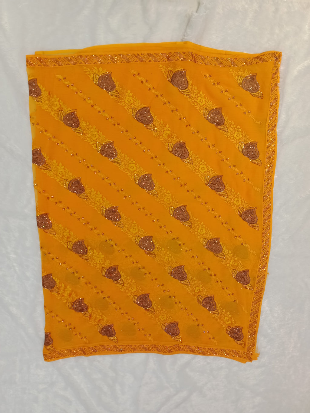MUSTARD YELLOW CHIKANKARI/EMBROIDERED GEORGETTE SAREE